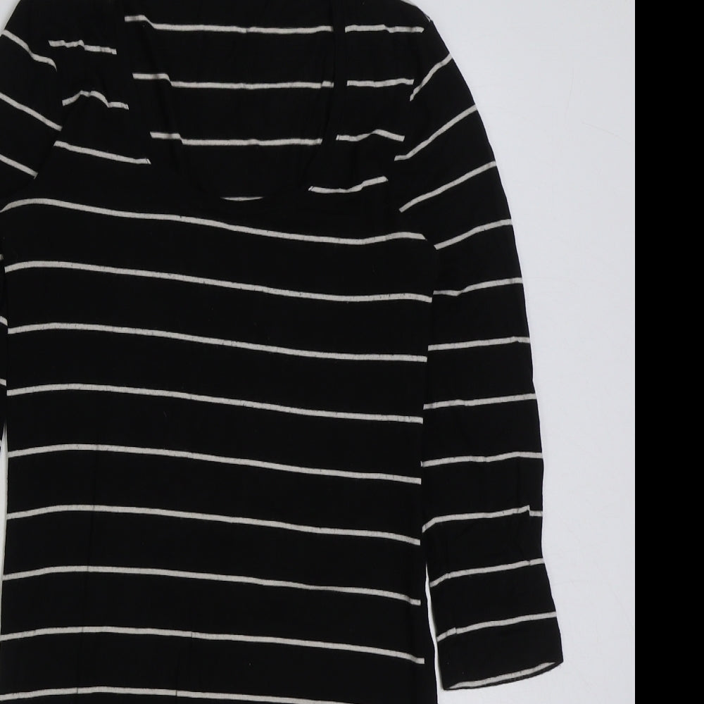 H&M Womens Black Striped Polyester A-Line Size XS Scoop Neck Pullover