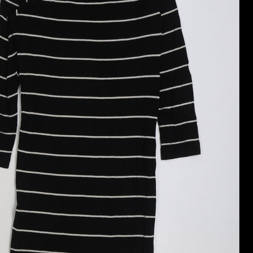 H&M Womens Black Striped Polyester A-Line Size XS Scoop Neck Pullover