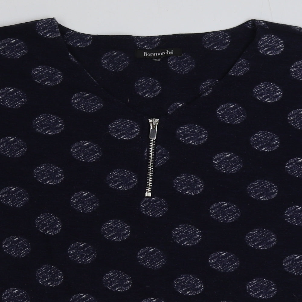 Bonmarché Womens Blue Polka Dot Polyester Basic T-Shirt Size 18 V-Neck
