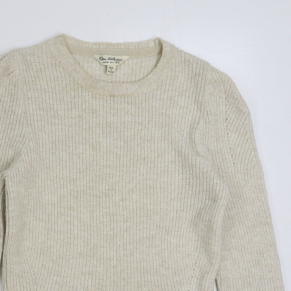 Miss Selfridge Womens Beige Round Neck Acrylic Pullover Jumper Size 10