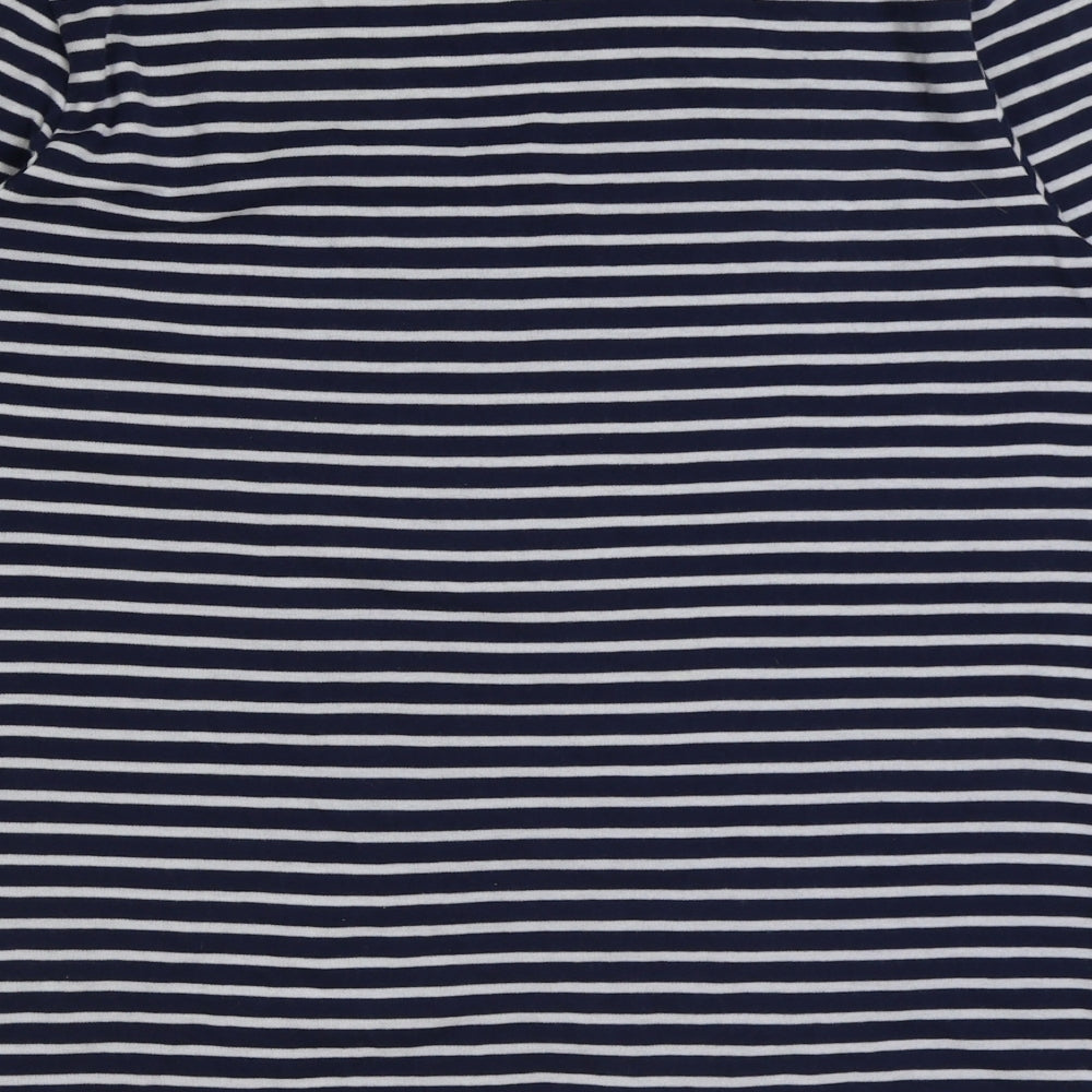 Poppy Womens Blue Striped Polyester Basic T-Shirt Size 14 Round Neck
