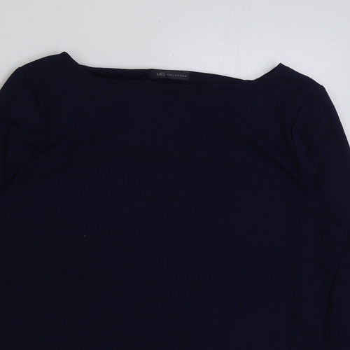 Marks and Spencer Womens Blue Polyester Basic T-Shirt Size 14 Square Neck