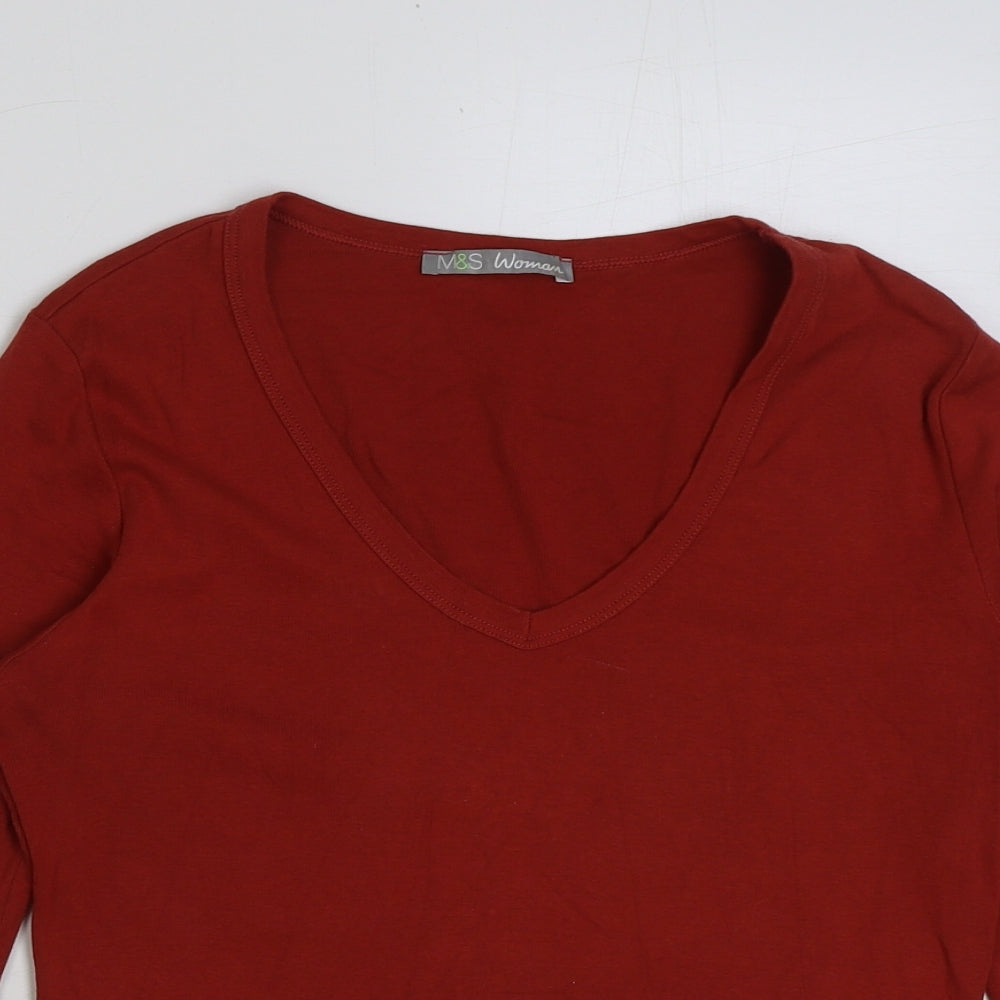Marks and Spencer Womens Red Polyester Basic T-Shirt Size 10 V-Neck