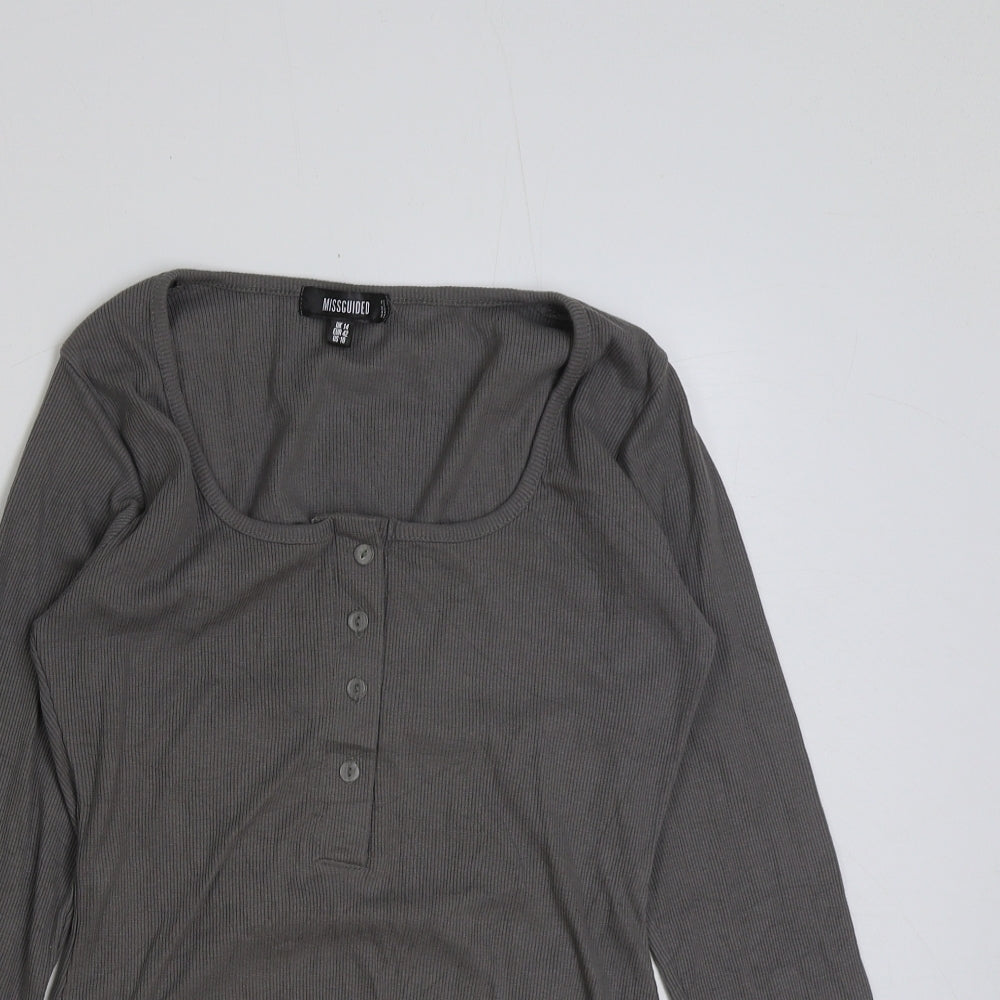 Missguided Womens Grey Polyester Bodysuit One-Piece Size 14 Button - Ribbed fabric