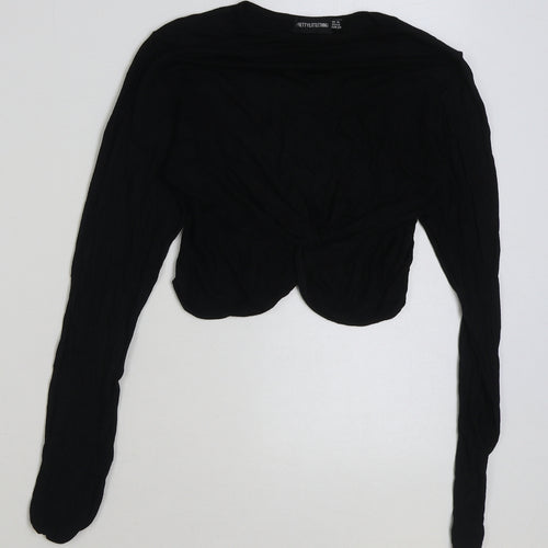 PRETTYLITTLETHING Womens Black Polyester Cropped T-Shirt Size 10 Round Neck