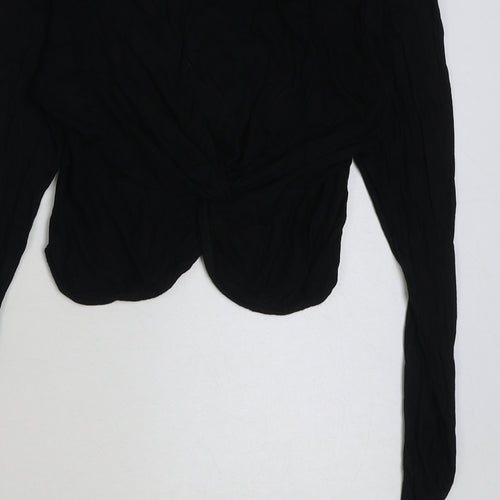 PRETTYLITTLETHING Womens Black Polyester Cropped T-Shirt Size 10 Round Neck