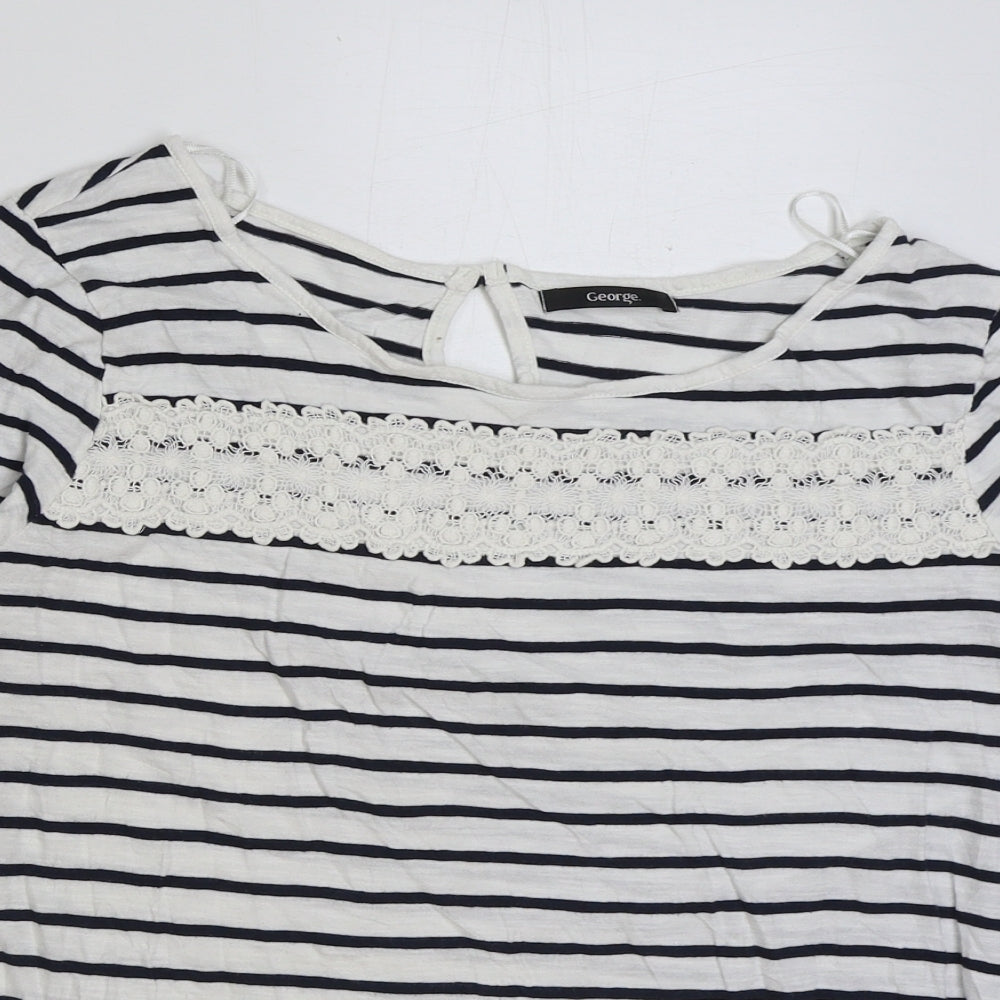 George Womens Blue Striped Polyester Basic T-Shirt Size 16 Round Neck