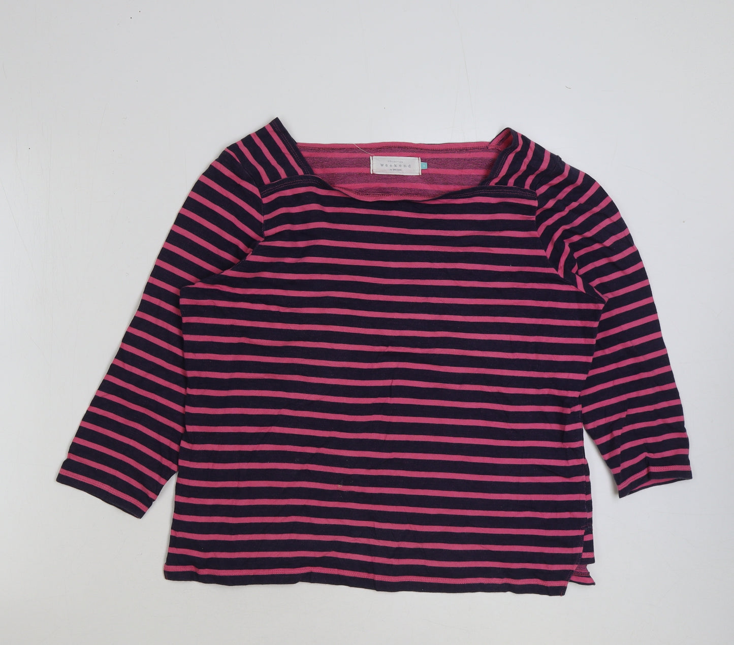 John Lewis Womens Pink Striped Polyester Basic T-Shirt Size 14 Round Neck