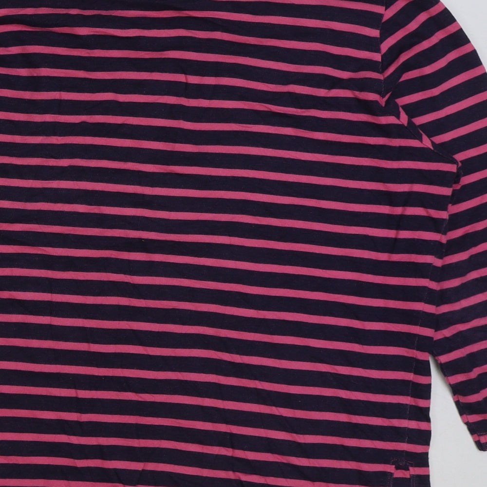 John Lewis Womens Pink Striped Polyester Basic T-Shirt Size 14 Round Neck