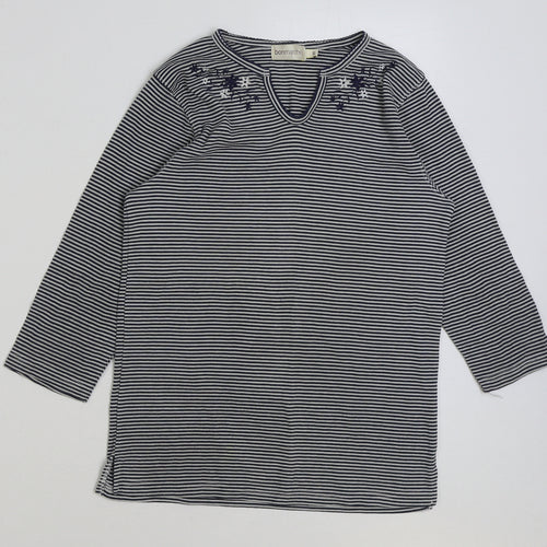 Bonmarché Womens Blue Striped Polyester Basic T-Shirt Size S V-Neck