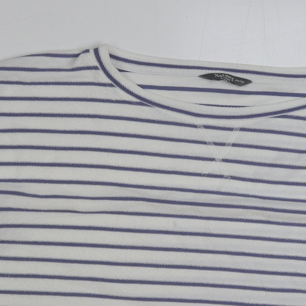 Nutmeg Womens White Striped Polyester Pullover Sweatshirt Size 20