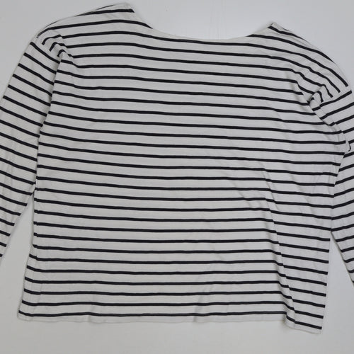 H&M Womens White Striped Polyester Basic T-Shirt Size XL Round Neck
