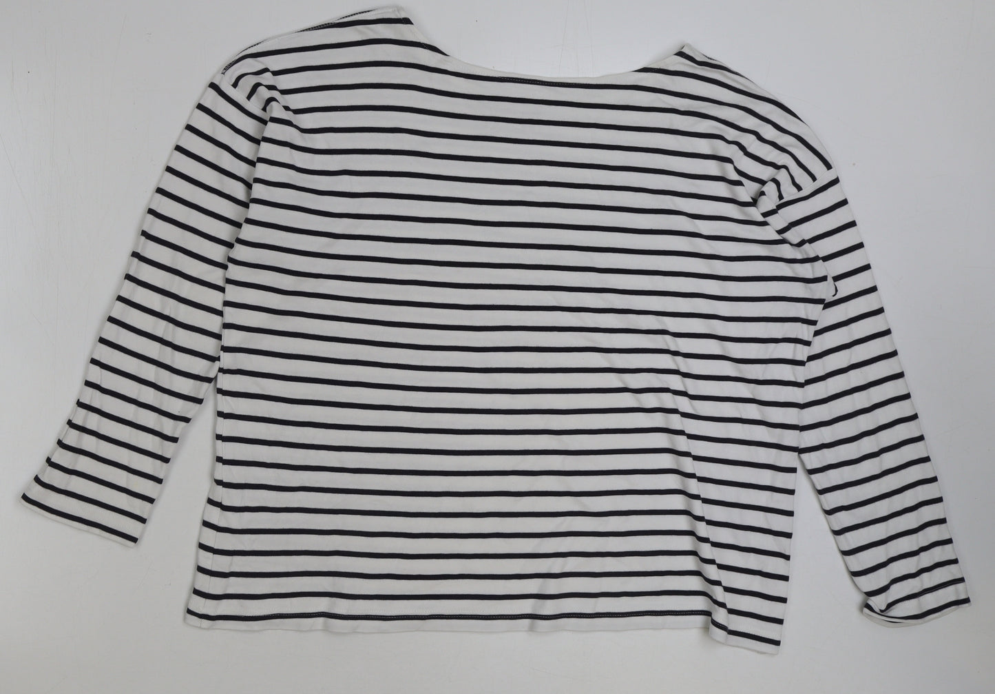 H&M Womens White Striped Polyester Basic T-Shirt Size XL Round Neck