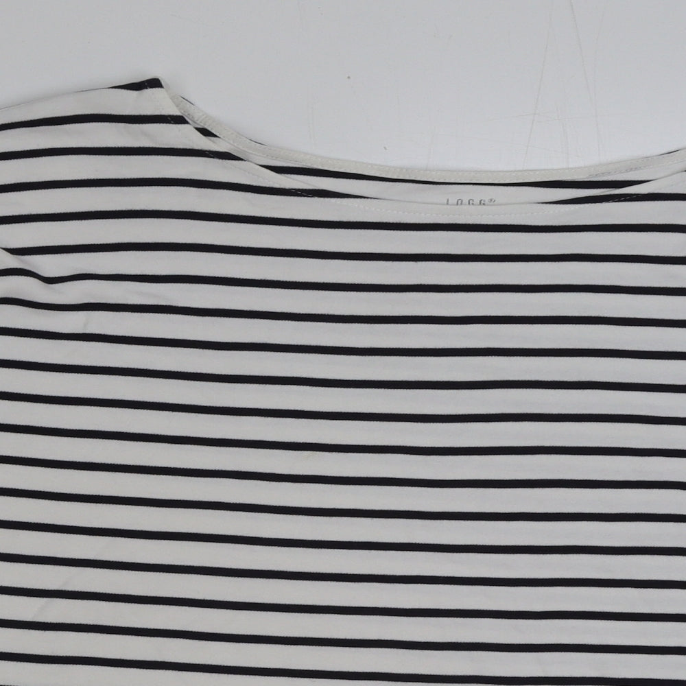 H&M Womens White Striped Polyester Basic T-Shirt Size XL Round Neck