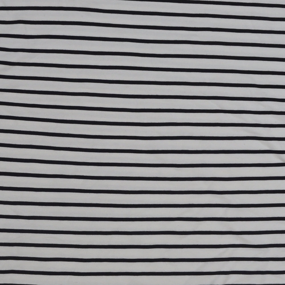 H&M Womens White Striped Polyester Basic T-Shirt Size XL Round Neck