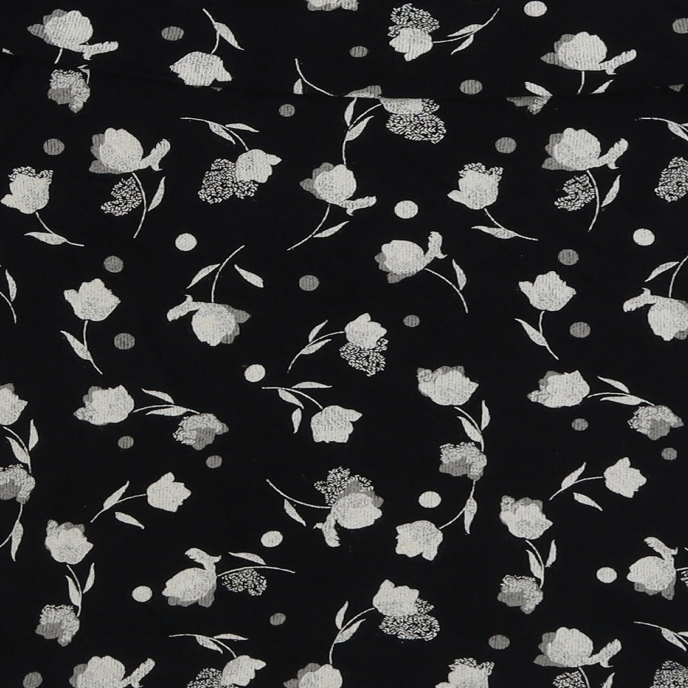 NEXT Womens Black Floral Polyester Basic T-Shirt Size 10 Off the Shoulder