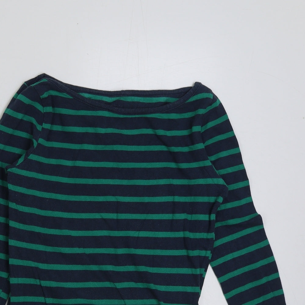 Atmosphere Womens Green Striped Polyester Basic T-Shirt Size 8 Round Neck