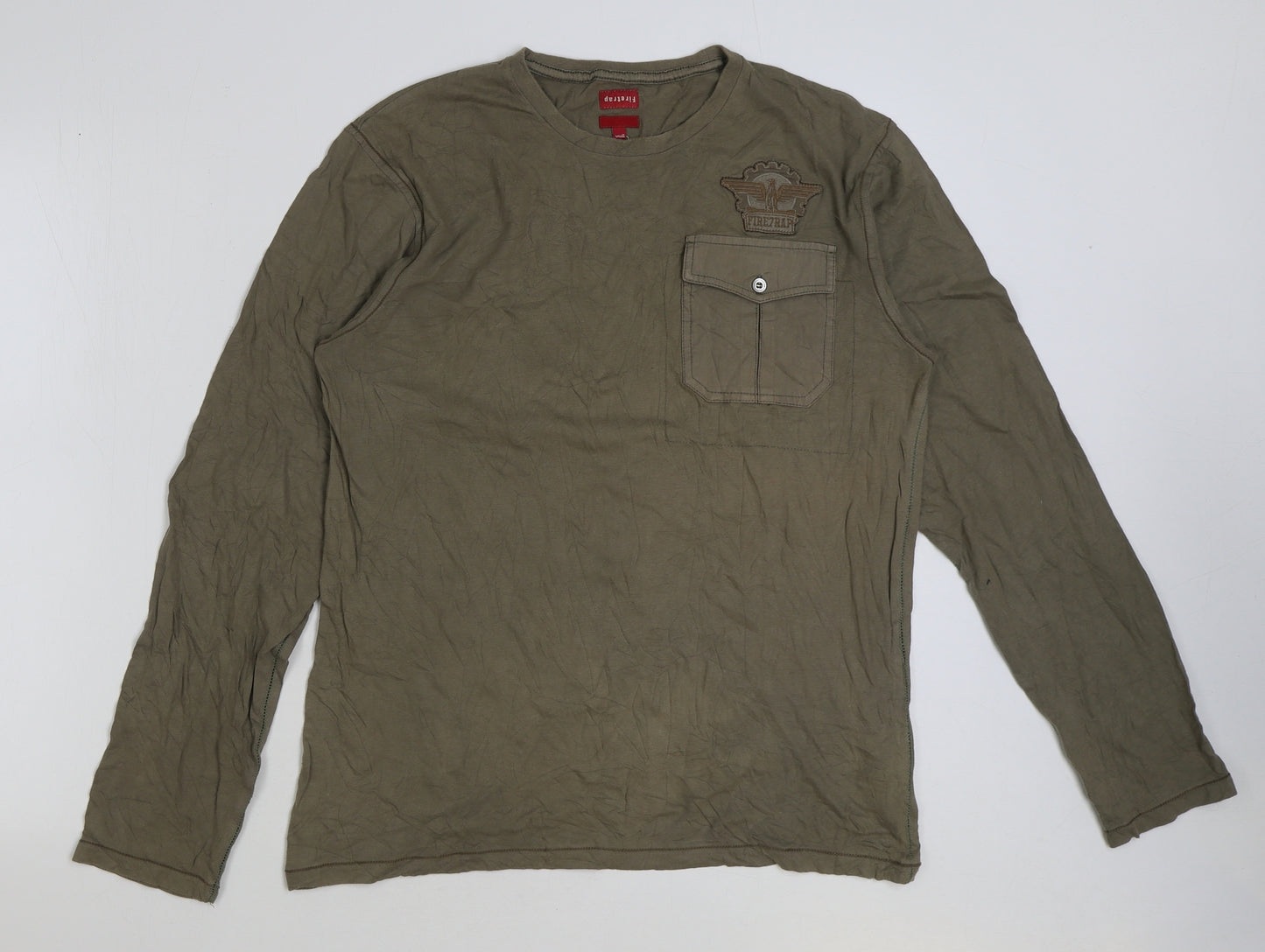Firetrap Mens Beige Cotton T-Shirt Size S Round Neck
