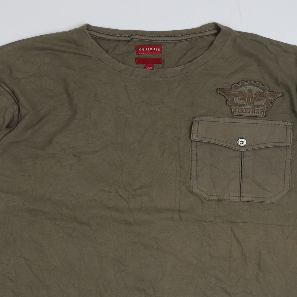 Firetrap Mens Beige Cotton T-Shirt Size S Round Neck