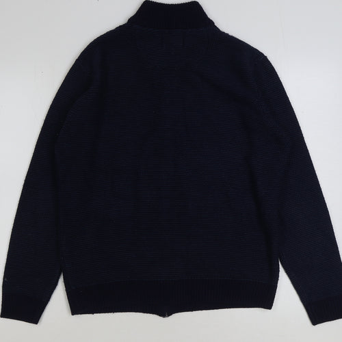 Marks and Spencer Mens Blue High Neck Geometric Acrylic Full Zip Jumper Size M