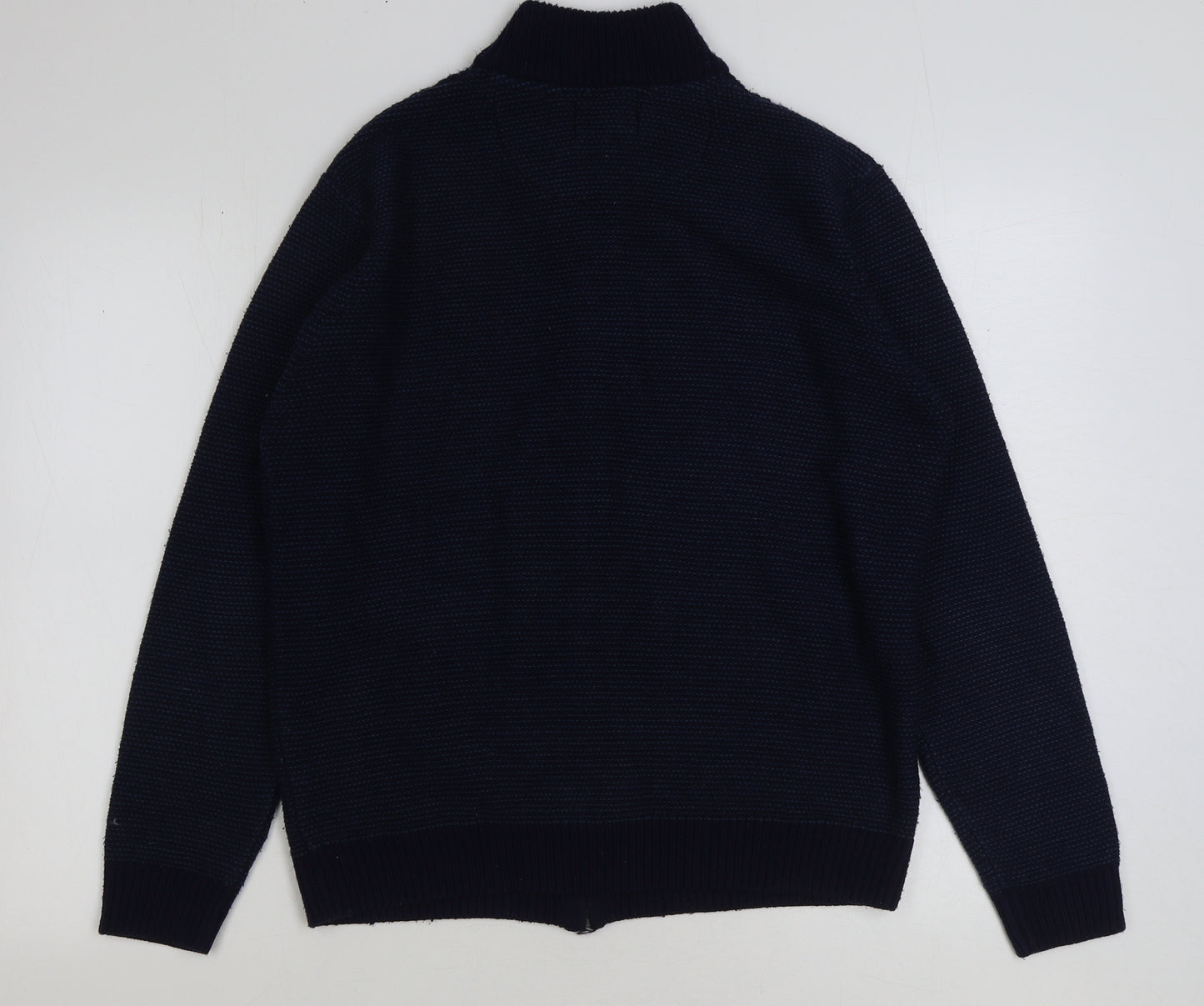 Marks and Spencer Mens Blue High Neck Geometric Acrylic Full Zip Jumper Size M