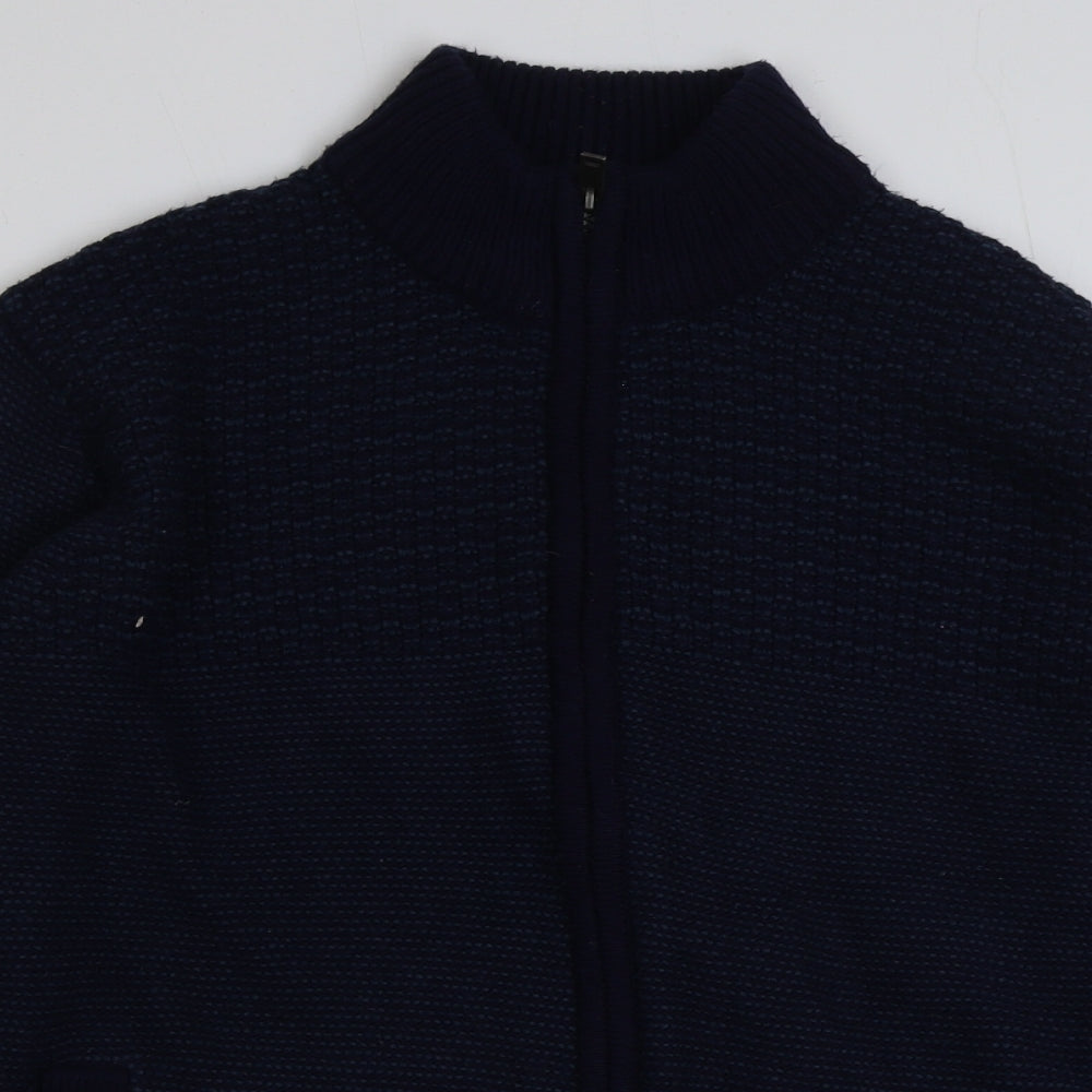 Marks and Spencer Mens Blue High Neck Geometric Acrylic Full Zip Jumper Size M