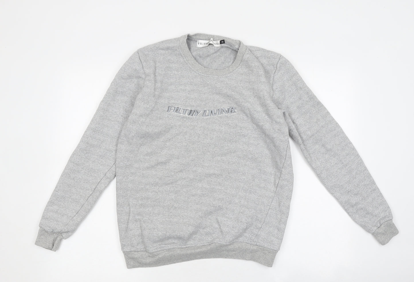 Filthy Living Mens Grey Round Neck Polyester Pullover Jumper Size S