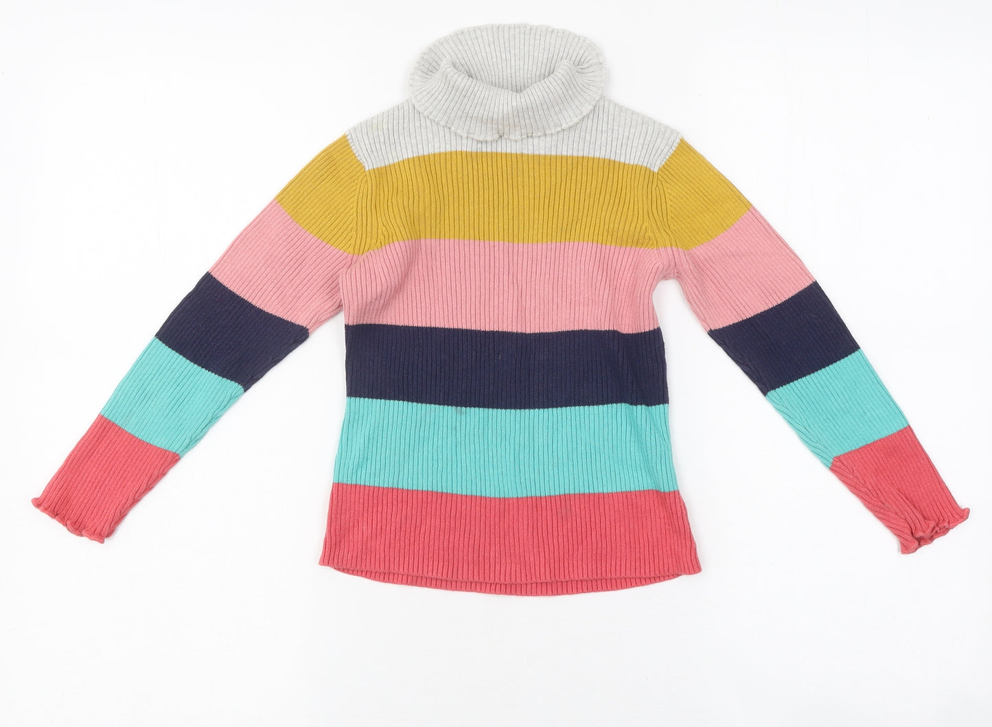 George Girls Multicoloured Striped Polyester Basic T-Shirt Size 5-6 Years Roll Neck Pullover