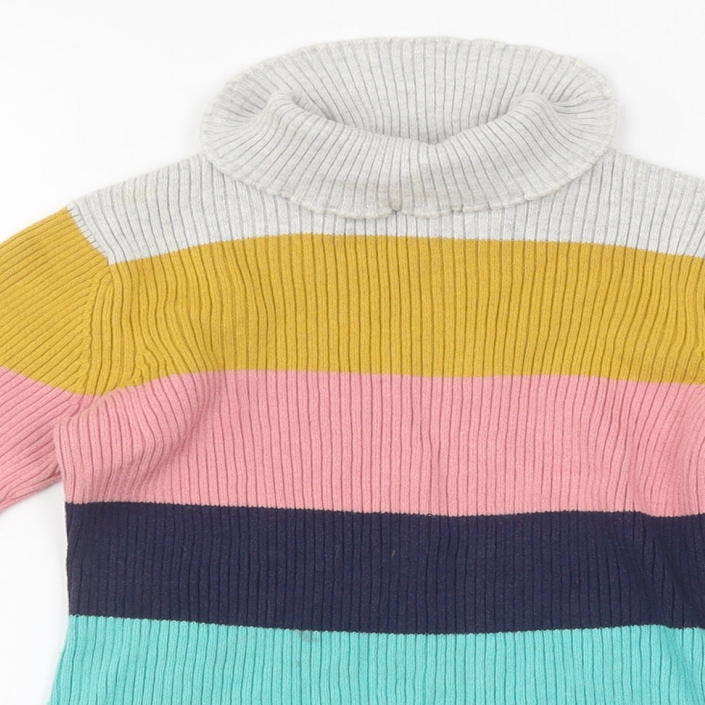 George Girls Multicoloured Striped Polyester Basic T-Shirt Size 5-6 Years Roll Neck Pullover