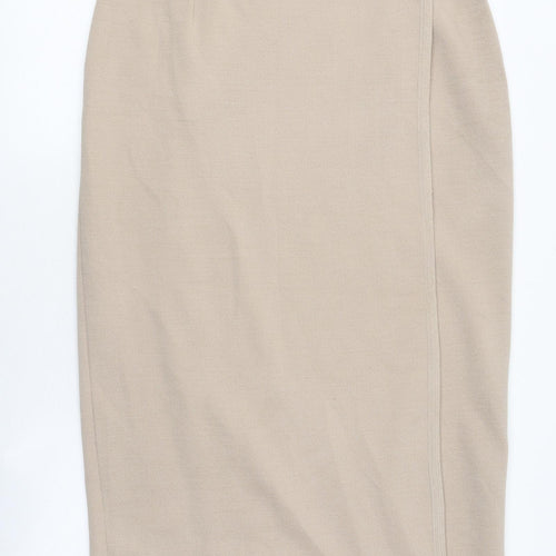 Wallis Womens Beige Polyester Straight & Pencil Skirt Size 14 Button
