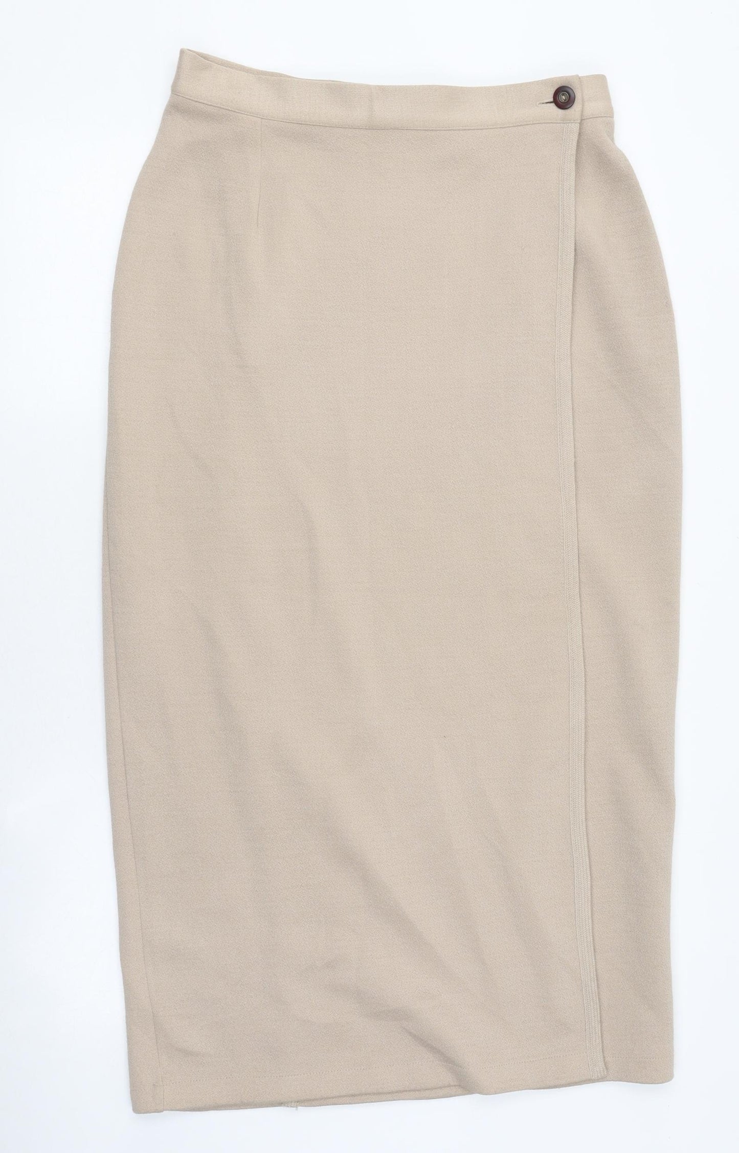 Wallis Womens Beige Polyester Straight & Pencil Skirt Size 14 Button