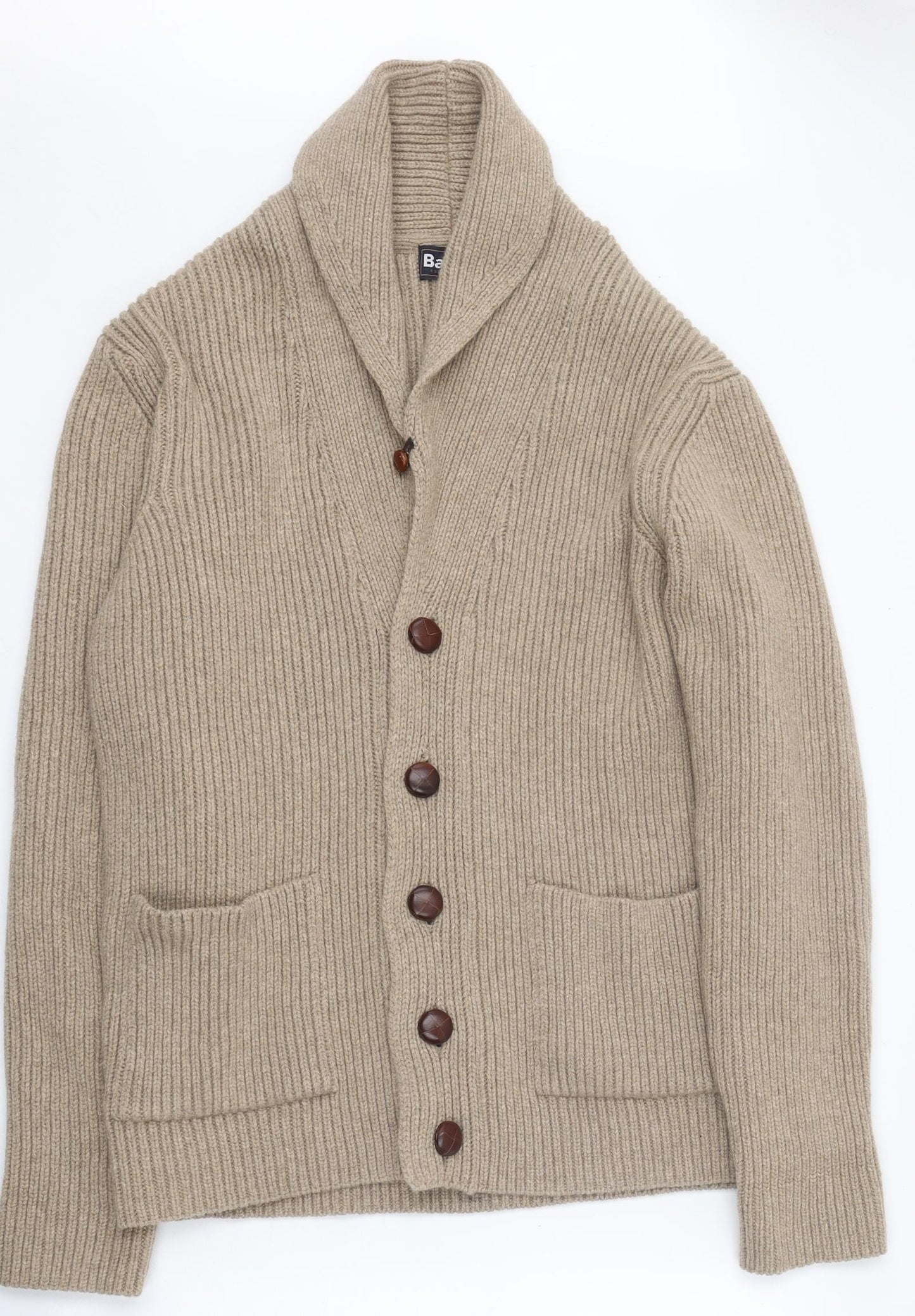 Barbour Mens Beige V-Neck Acrylic Cardigan Jumper Size L