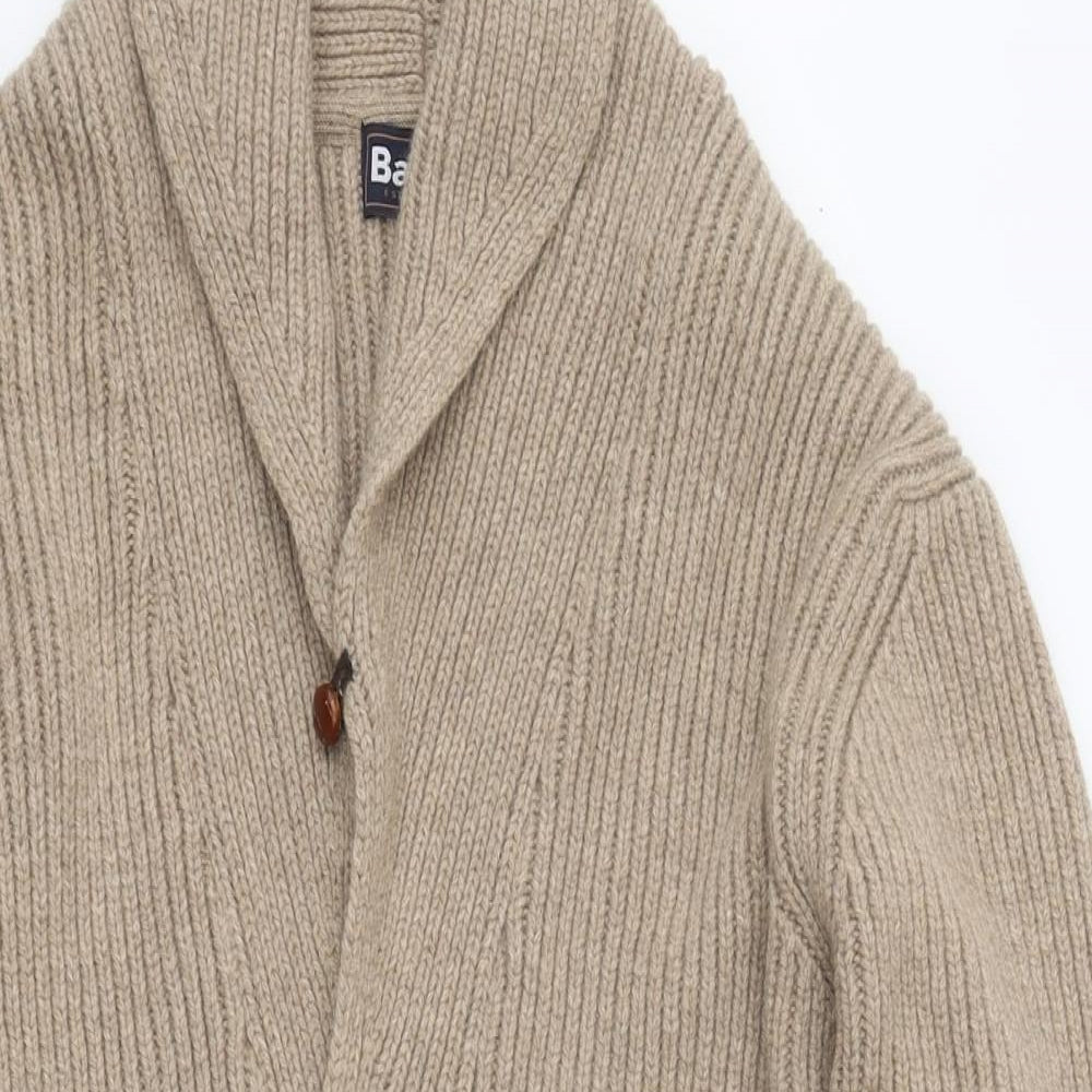 Barbour Mens Beige V-Neck Acrylic Cardigan Jumper Size L