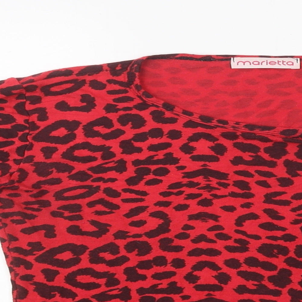 Marietta Womens Red Animal Print Polyester Basic T-Shirt Size M Round Neck - Leopard Print