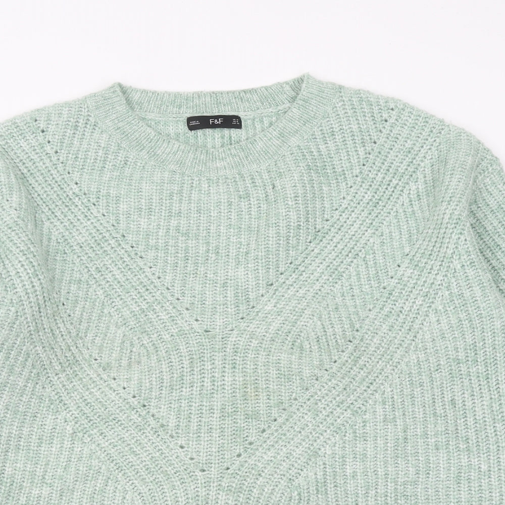 F&F Womens Green Round Neck Polyester Pullover Jumper Size 12