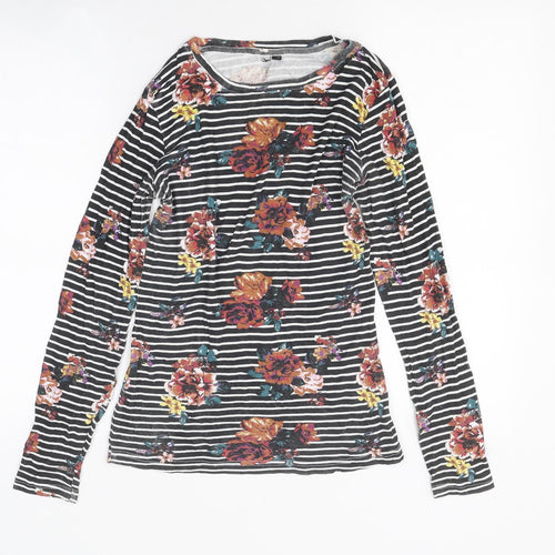 Preworn Womens Multicoloured Floral Polyester Jersey T-Shirt Size 8 Round Neck