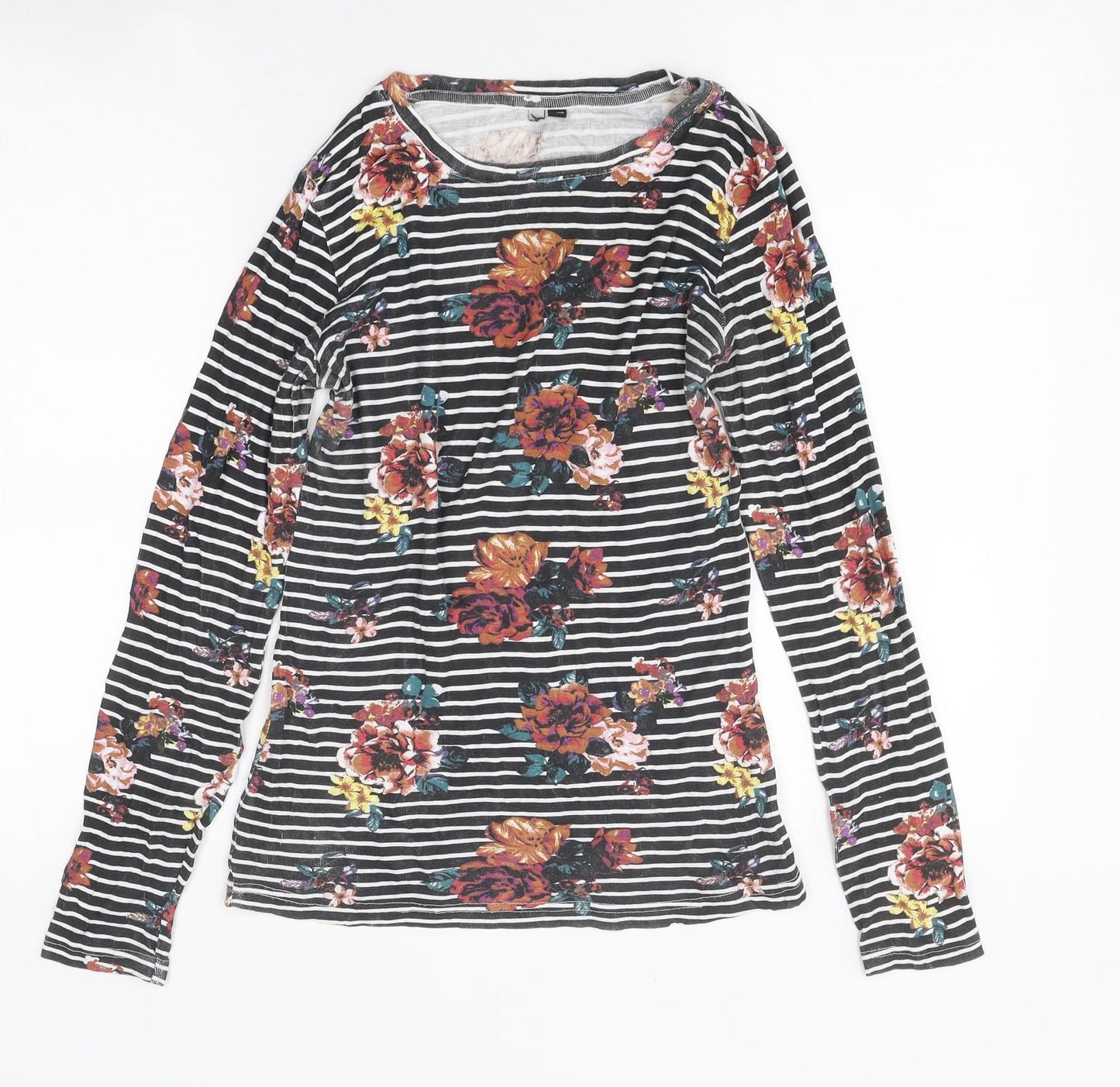 Preworn Womens Multicoloured Floral Polyester Jersey T-Shirt Size 8 Round Neck
