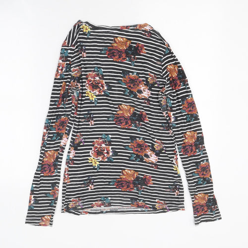 Preworn Womens Multicoloured Floral Polyester Jersey T-Shirt Size 8 Round Neck