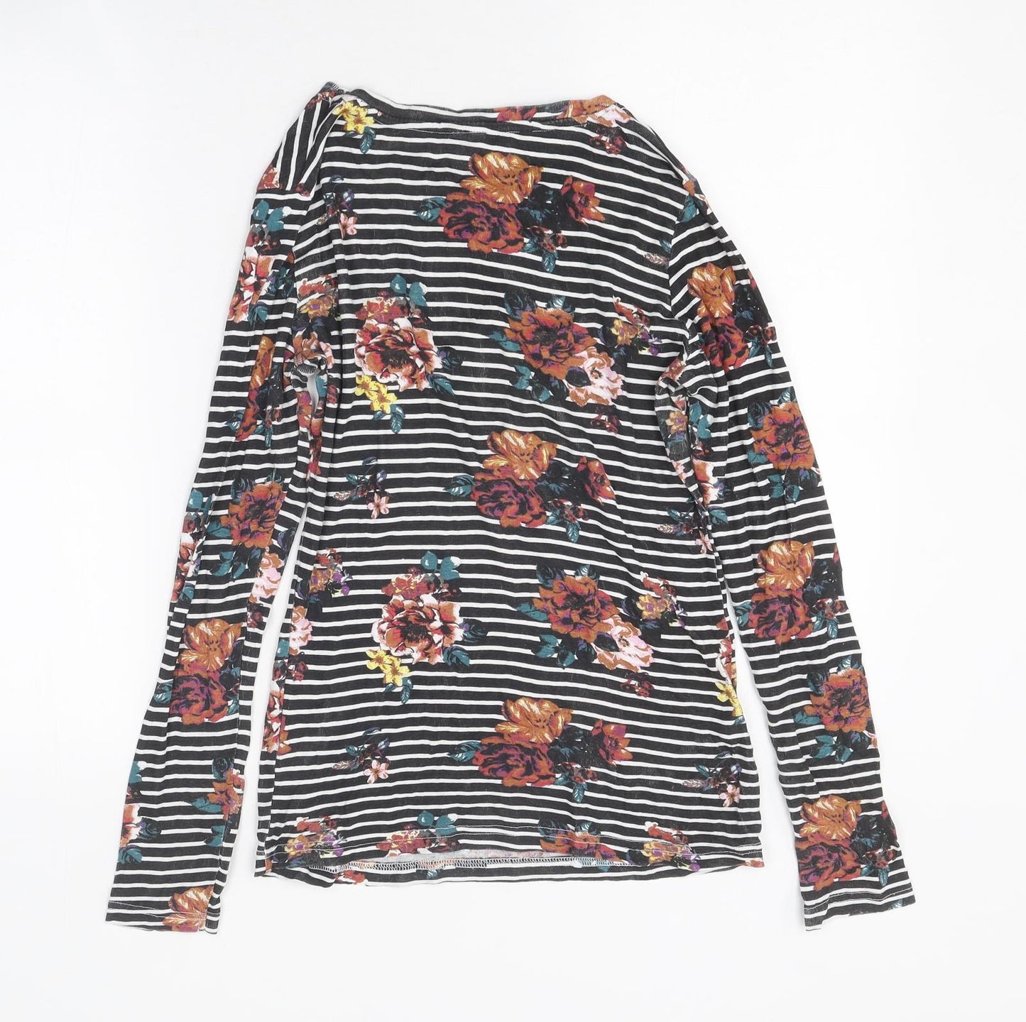 Preworn Womens Multicoloured Floral Polyester Jersey T-Shirt Size 8 Round Neck