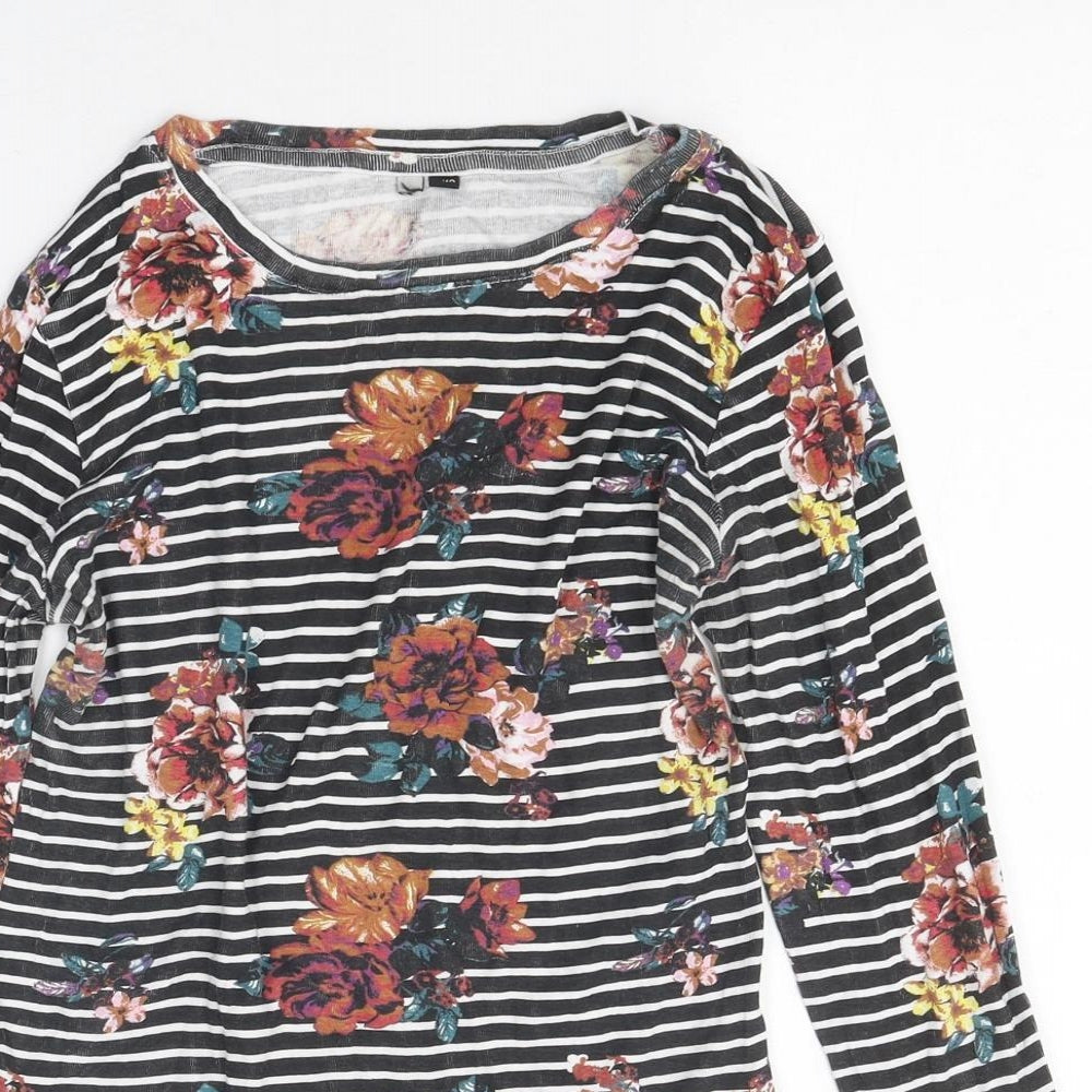 Preworn Womens Multicoloured Floral Polyester Jersey T-Shirt Size 8 Round Neck