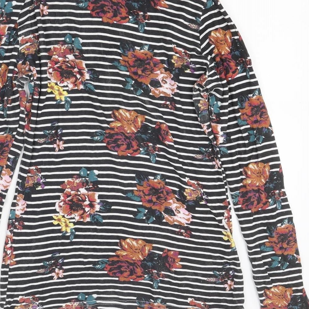 Preworn Womens Multicoloured Floral Polyester Jersey T-Shirt Size 8 Round Neck