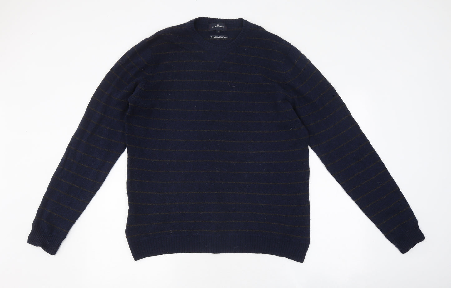 Blue Harbour Mens Blue Round Neck Striped Polyester Pullover Jumper Size L