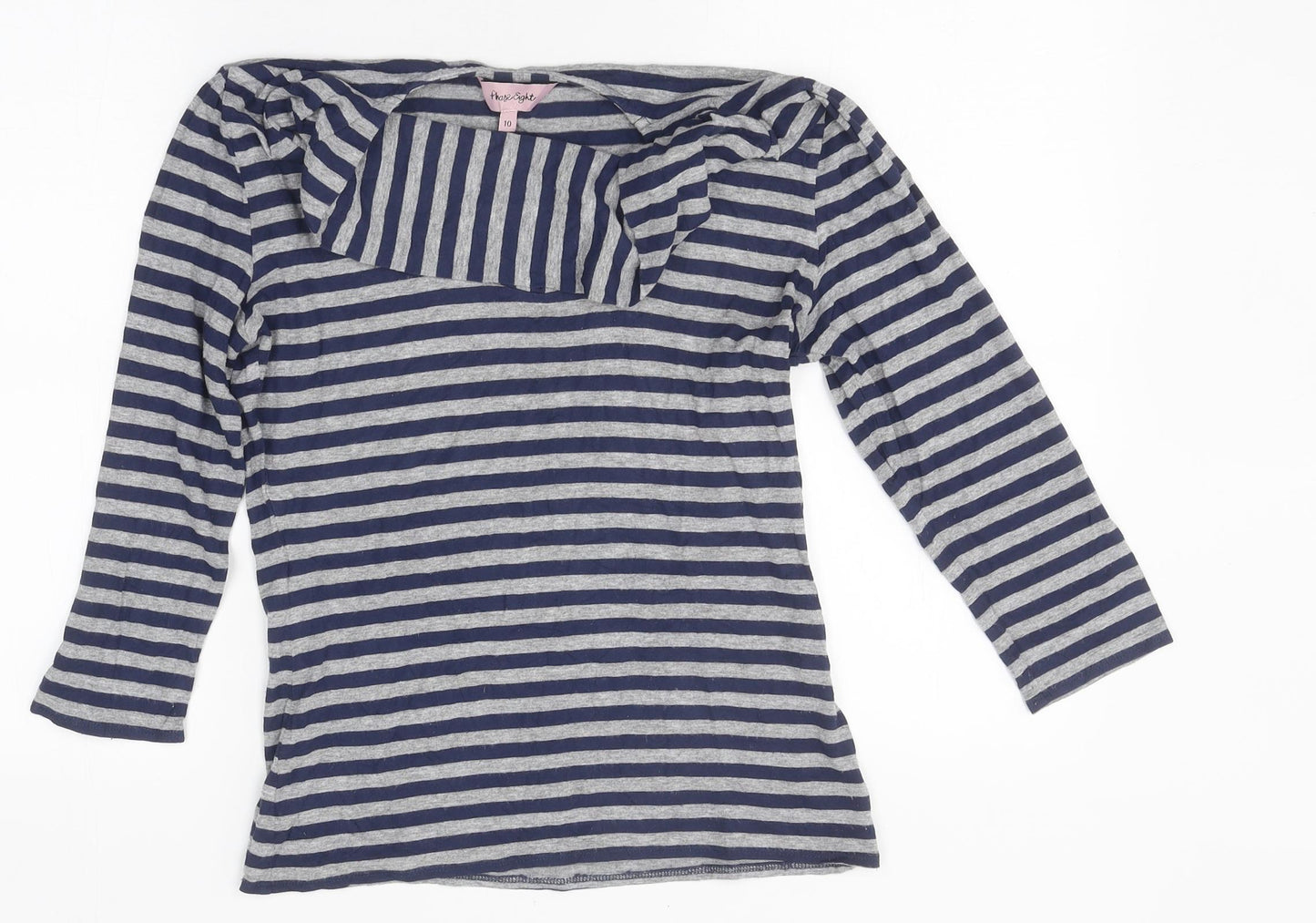 Phase Eight Womens Blue Striped Polyester Basic T-Shirt Size 10 Cowl Neck