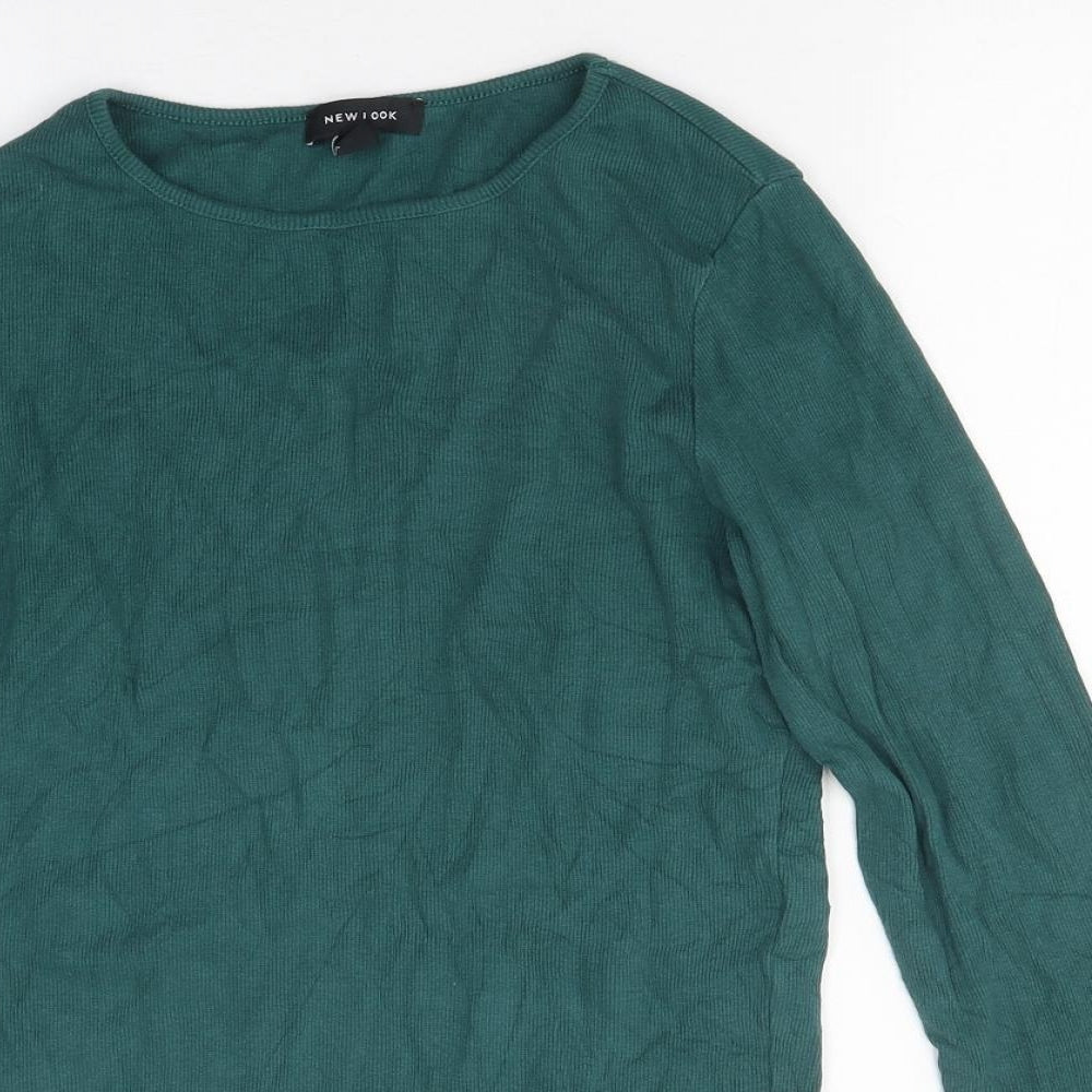 New Look Womens Green Polyester Basic T-Shirt Size 14 Round Neck