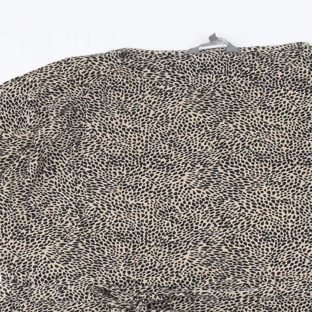 Principles Womens Brown Animal Print Polyester Basic T-Shirt Size 14 Round Neck