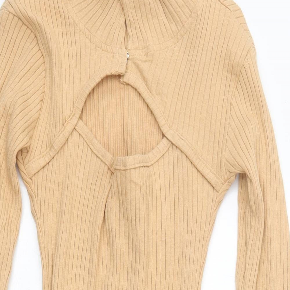 Missguided Womens Beige Polyester Basic T-Shirt Size 10 High Neck