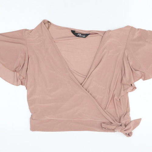 Jane Norman Womens Pink Polyester Cropped T-Shirt Size 18 V-Neck