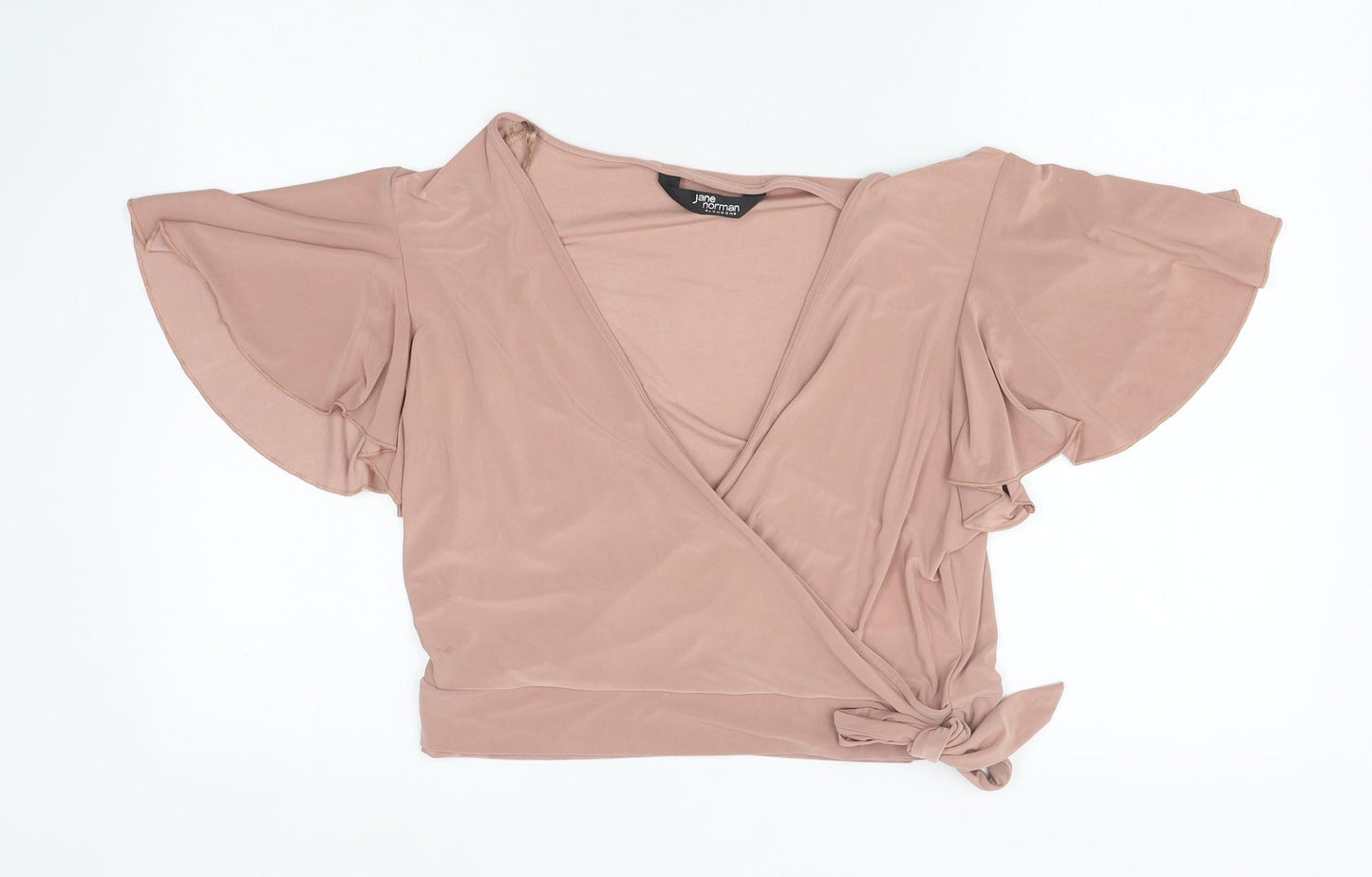 Jane Norman Womens Pink Polyester Cropped T-Shirt Size 18 V-Neck