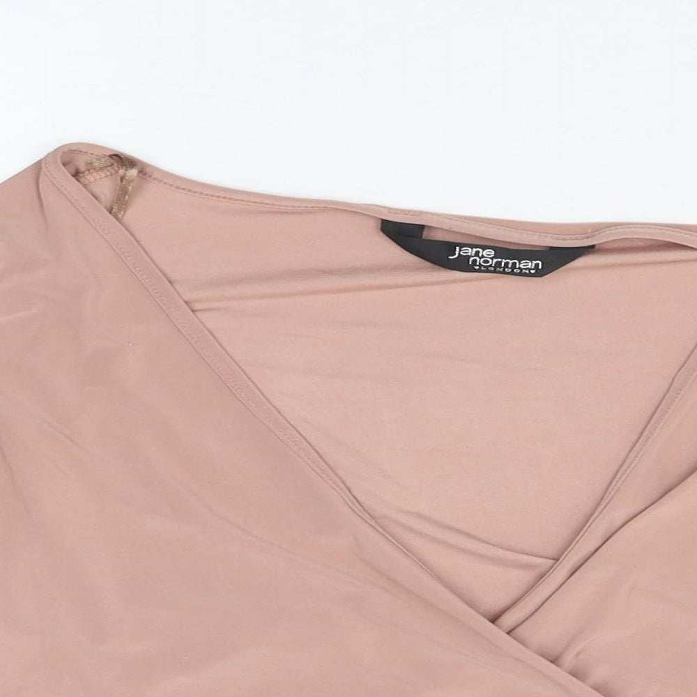 Jane Norman Womens Pink Polyester Cropped T-Shirt Size 18 V-Neck