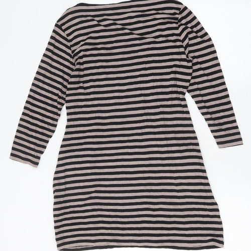 Marks and Spencer Womens Multicoloured Striped Polyester Jersey T-Shirt Size 10 Round Neck